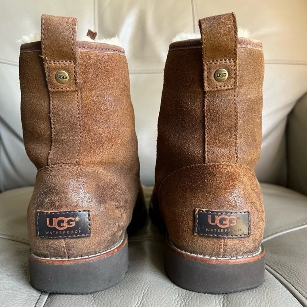UGG Hannen TL Boots Sz 10 Waterproof Winter Leather Sheepskin Work Warm Brown
